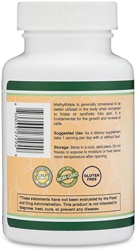 DOUBLE WOOD SUPPLEMENTS METHYLFOLATE 1,000MCG - 120 VEGAN CAPSULES ACTIVE METHYL FOLATE SUPPLEMENT, NON-GMO, TESTED