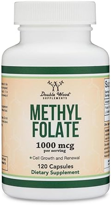 DOUBLE WOOD SUPPLEMENTS METHYLFOLATE 1,000MCG - 120 VEGAN CAPSULES ACTIVE METHYL FOLATE SUPPLEMENT, NON-GMO, TESTED