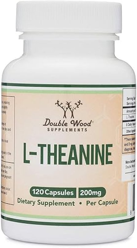 DOUBLE WOOD SUPPLEMENTS L-THEANINE 200MG EXTRA STRENGTH CAPSULES SLEEP RELAXATION SUPPORT, VEGAN, 120 CT,