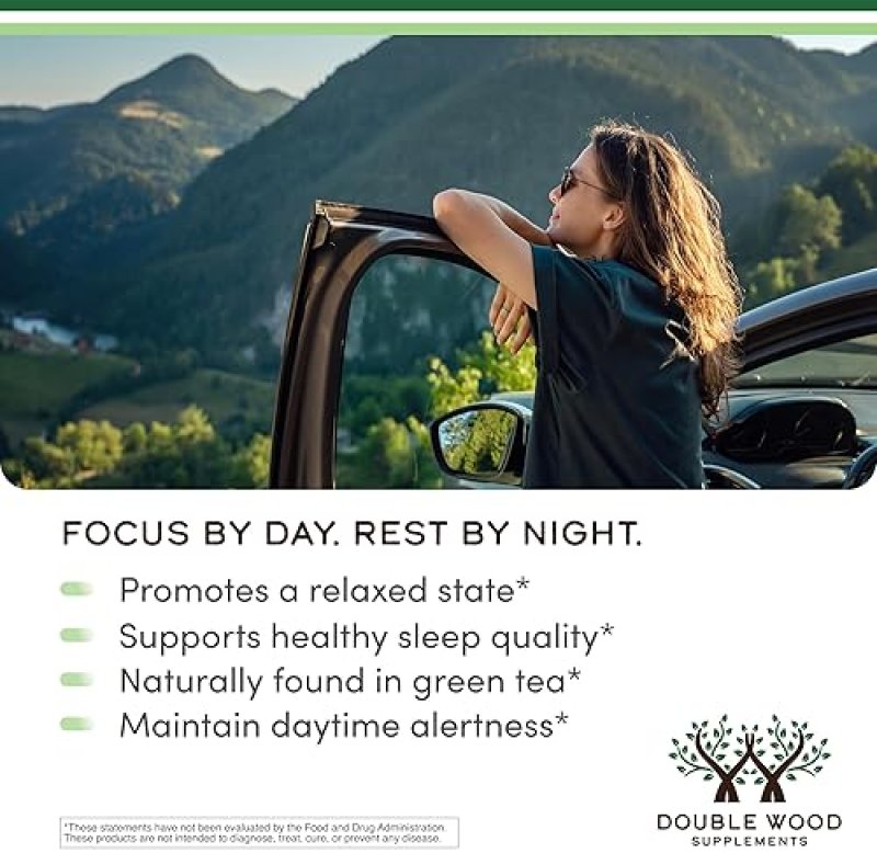 DOUBLE WOOD SUPPLEMENTS L-THEANINE 200MG EXTRA STRENGTH CAPSULES SLEEP RELAXATION SUPPORT, VEGAN, 120 CT,