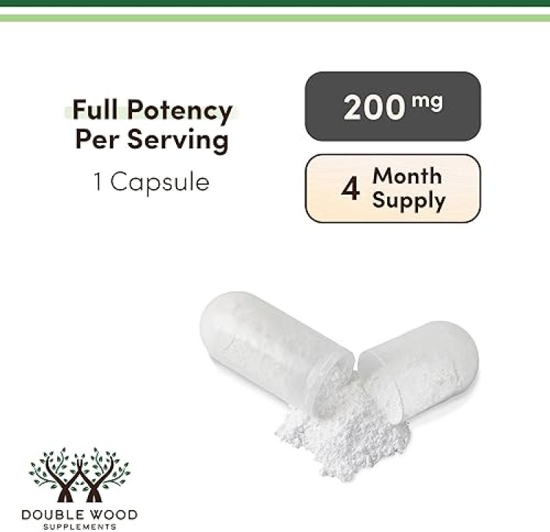 DOUBLE WOOD SUPPLEMENTS L-THEANINE 200MG EXTRA STRENGTH CAPSULES SLEEP RELAXATION SUPPORT, VEGAN, 120 CT,