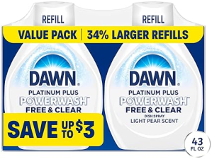 DAWN POWERWASH DISH SPRAY REFILL, FREE CLEAR, DISH SOAP LIQUID, 2-PACK, 43 FL OZ TOTAL