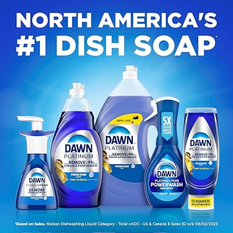 DAWN PLATINUM DISH SOAP, FRESH RAIN SCENT, 3-PACK, 24 OZ BOTTLES, POWERFUL DISHWASHING LIQUID