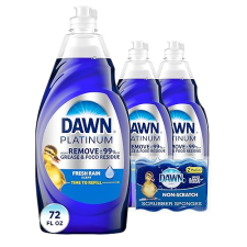 DAWN PLATINUM DISH SOAP LIQUID BUNDLE, GREASE REMOVAL, FRESH RAIN SCENT, 3X24OZ SPONGE
