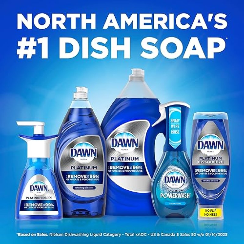 DAWN PLATINUM DISH SOAP LIQUID BUNDLE, GREASE REMOVAL, FRESH RAIN SCENT, 3X24OZ SPONGE