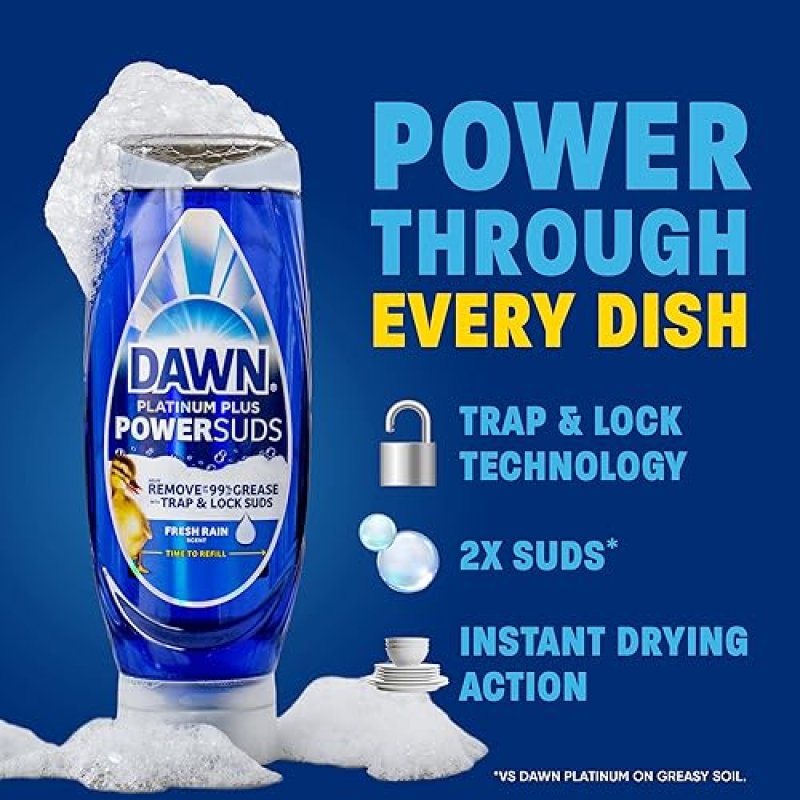 DAWN PLATINUM PLUS POWERSUDS LIQUID DISH SOAP, 17.4 OZ EZ-SQUEEZE BOTTLE, POWERFUL GREASE REMOVAL