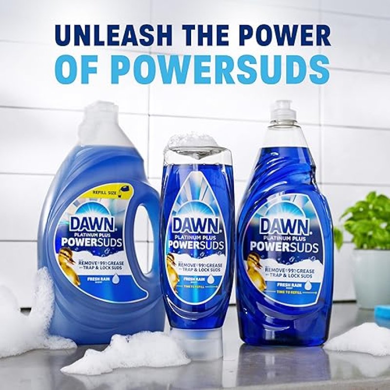 DAWN PLATINUM PLUS POWERSUDS LIQUID DISH SOAP, 38OZ BOTTLE POWERFUL GREASE CLEANING FORMULA