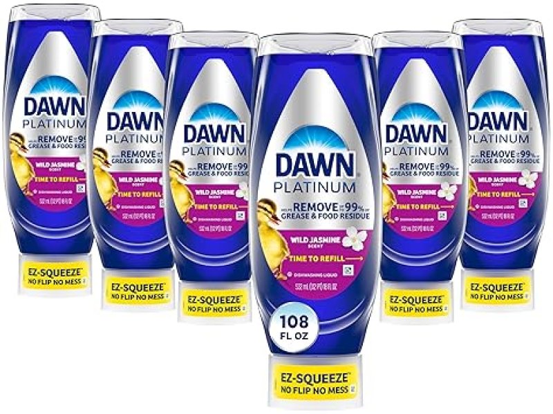 DAWN PLATINUM EZ-SQUEEZE DISH SOAP, GREASE REMOVAL, WILD JASMINE, 18OZ, 6-PACK BUNDLE