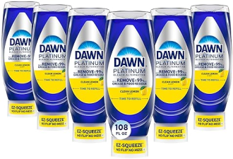 DAWN PLATINUM EZ-SQUEEZE LEMON DISH SOAP, GREASE REMOVAL, BLEACH ALTERNATIVE, 6X18OZ BUNDLE