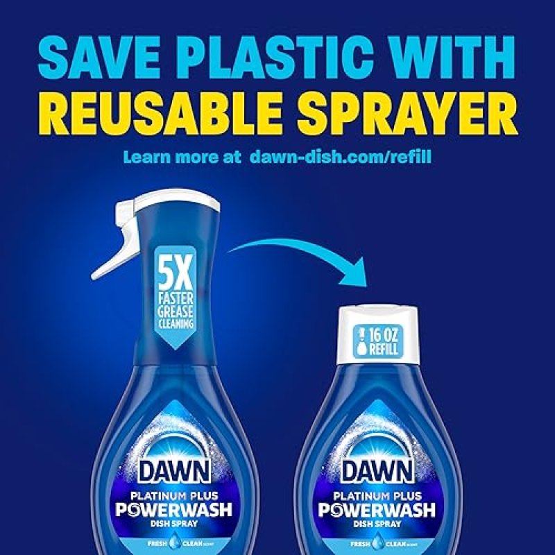 DAWN PLATINUM POWERWASH DISH SPRAY, FRESH SCENT DISH SOAP, 16 FL OZ, FAST GREASE CLEANING