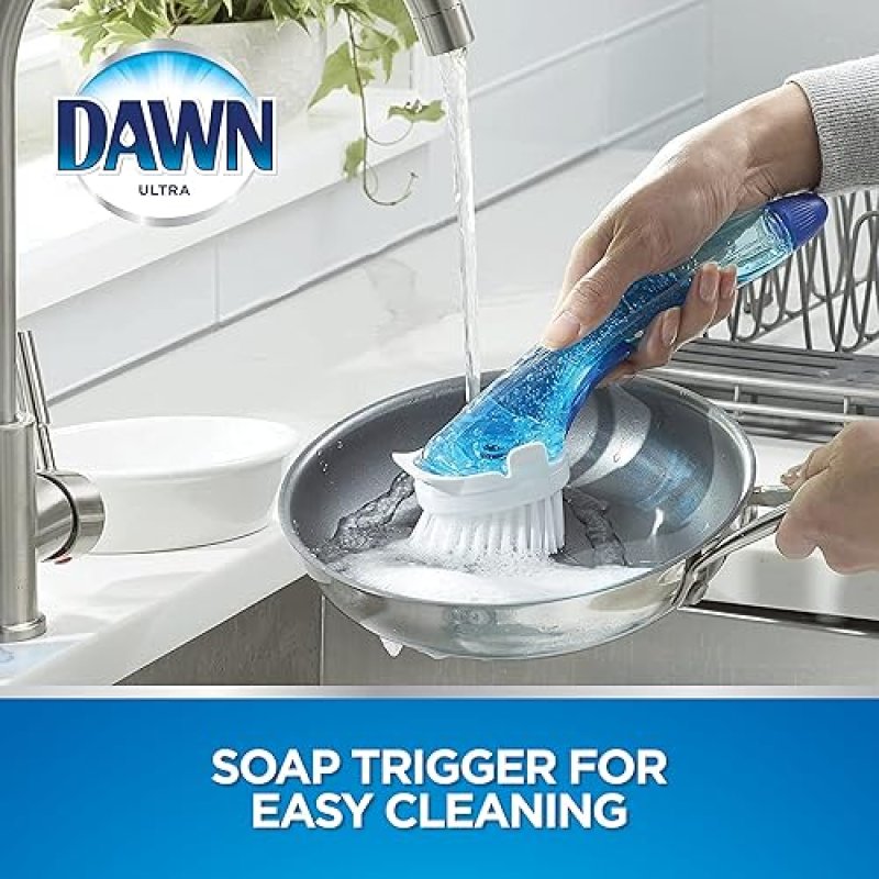 DAWN NO-DRIP FILLABLE DISH BRUSH FOR EASY CLEANING, REFILLABLE SOAP DISPENSER KITCHEN SCRUBBER