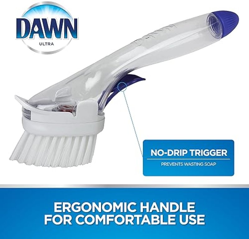 DAWN NO-DRIP FILLABLE DISH BRUSH FOR EASY CLEANING, REFILLABLE SOAP DISPENSER KITCHEN SCRUBBER