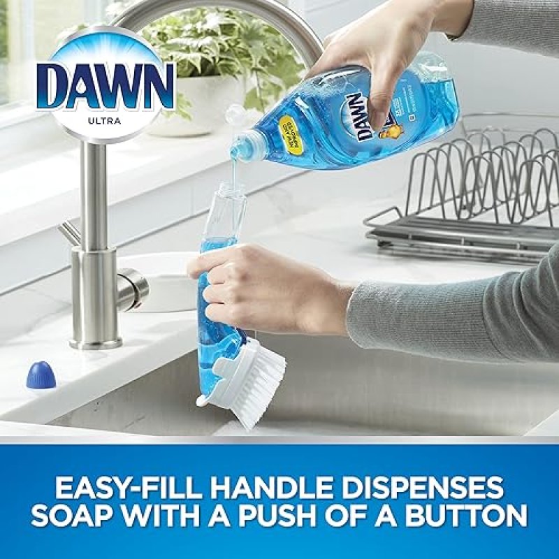 DAWN NO-DRIP FILLABLE DISH BRUSH FOR EASY CLEANING, REFILLABLE SOAP DISPENSER KITCHEN SCRUBBER