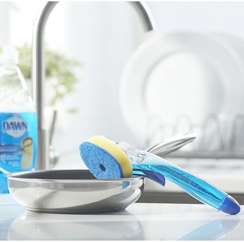 DAWN NO-DRIP FILLABLE DISHWAND, NON-SCRATCH SPONGE, CLEAR HANDLE, REFILLABLE SOAP DISPENSER