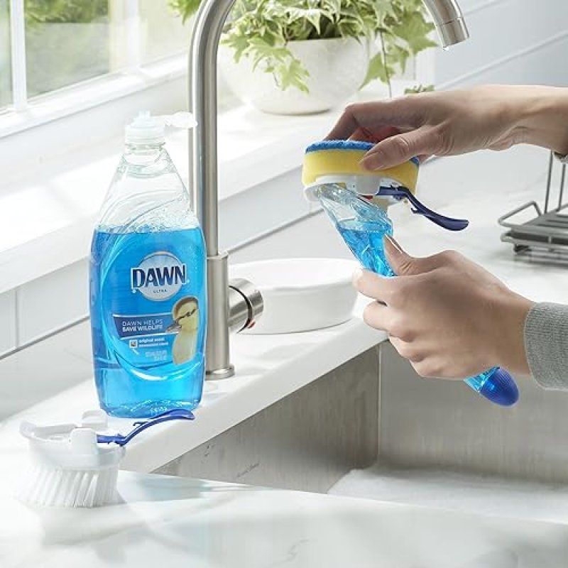 DAWN NO-DRIP FILLABLE DISHWAND, NON-SCRATCH SPONGE, CLEAR HANDLE, REFILLABLE SOAP DISPENSER