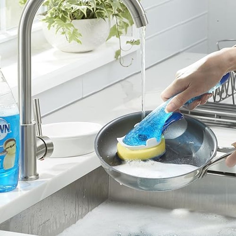 DAWN NO-DRIP FILLABLE DISHWAND, NON-SCRATCH SPONGE, CLEAR HANDLE, REFILLABLE SOAP DISPENSER