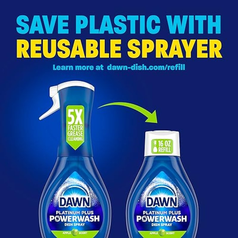 DAWN PLATINUM POWERWASH DISH SPRAY, APPLE SCENT DISH SOAP, 16OZ BOTTLE POWERFUL GREASE CLEANER