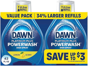 DAWN POWERWASH LEMON DISH SPRAY, LIQUID DISH SOAP, 2 REFILLS, 43 FL OZ GREASE CLEANING