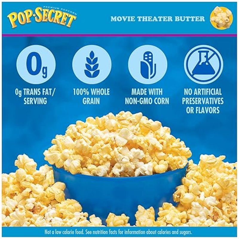 POP SECRET MOVIE THEATER BUTTER MICROWAVE POPCORN, 3 OZ SHARING BAGS, 30 COUNT BOX