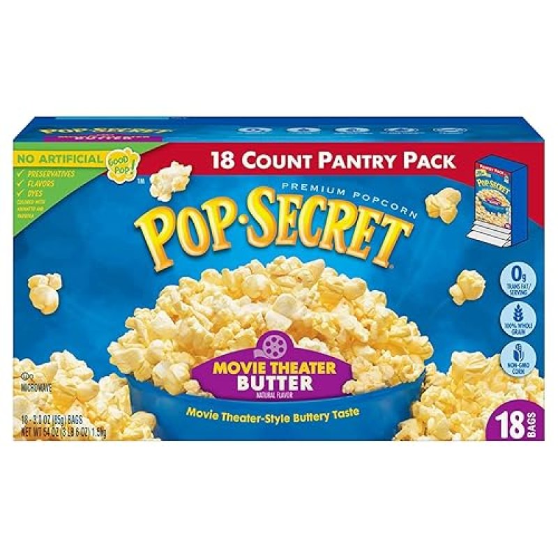 POP SECRET MOVIE THEATER BUTTER MICROWAVE POPCORN, 36 BAGS 3 OZ , 2 BOXES, BULK SNACK PACK