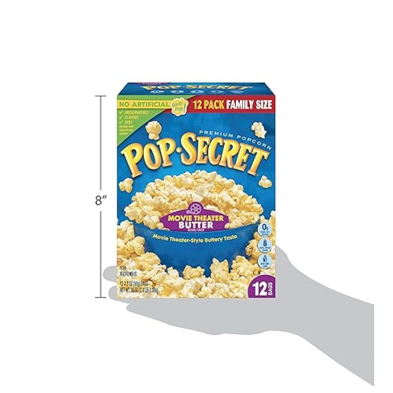 POP SECRET MOVIE THEATER BUTTER MICROWAVE POPCORN, 3.2OZ BAGS, 12CT BOX, PACK OF 4