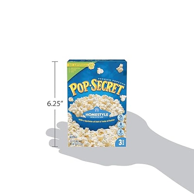 POP SECRET HOMESTYLE BUTTER MICROWAVE POPCORN, 3.2OZ BAGS, 3 COUNT, PACK OF 6