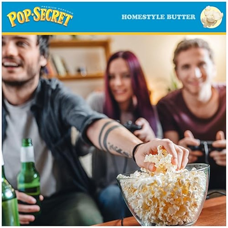 POP SECRET HOMESTYLE BUTTER MICROWAVE POPCORN, 3.2 OZ SHARING BAGS, 3 COUNT PACK