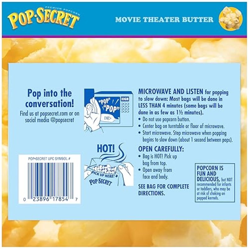 POP SECRET MOVIE THEATER BUTTER MICROWAVE POPCORN, 3.2 OZ BAGS, 12 COUNT BUTTERY SNACK SHARING