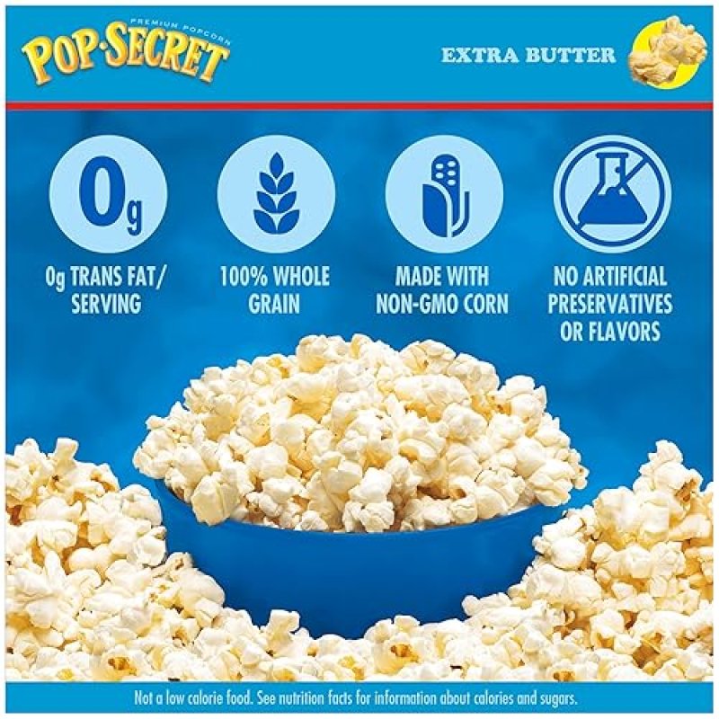 POP SECRET EXTRA BUTTER MICROWAVE POPCORN, 3.2 OZ BAGS, 12 COUNT BUTTERY SNACK FOR MOVIE NIGHTS
