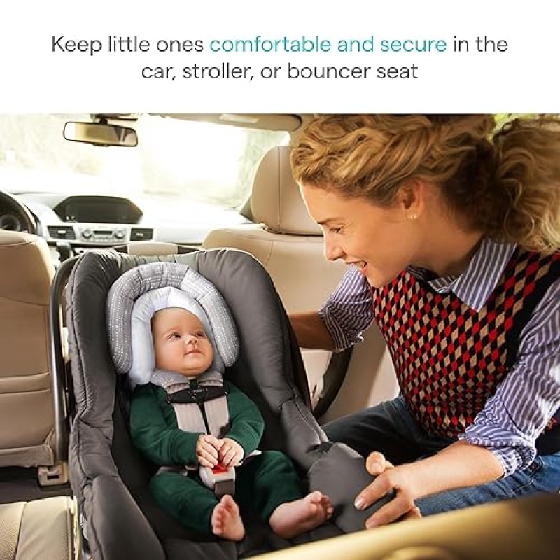 MUNCHKIN BABY CAR SEAT HEAD SUPPORT STRAP COVERS, NEWBORN INFANT, SILVER-ION, DOTS PATTERN