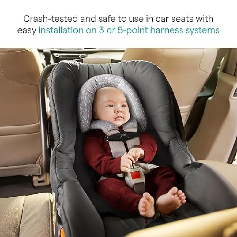 MUNCHKIN BABY CAR SEAT HEAD SUPPORT STRAP COVERS, NEWBORN INFANT, SILVER-ION, DOTS PATTERN