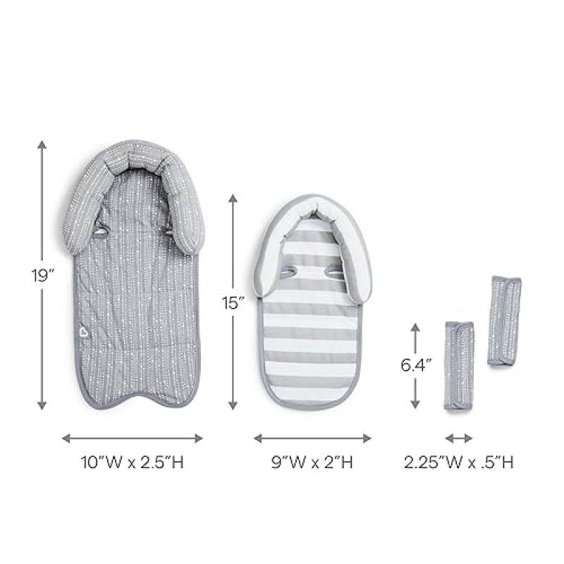 MUNCHKIN BABY CAR SEAT HEAD SUPPORT STRAP COVERS, NEWBORN INFANT, SILVER-ION, DOTS PATTERN