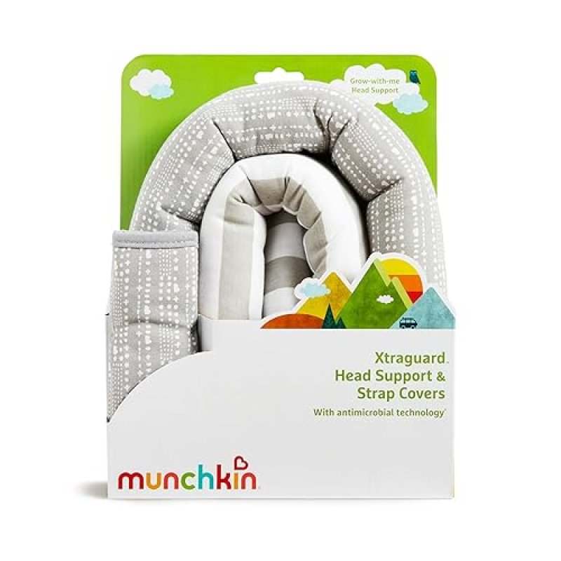 MUNCHKIN BABY CAR SEAT HEAD SUPPORT STRAP COVERS, NEWBORN INFANT, SILVER-ION, DOTS PATTERN