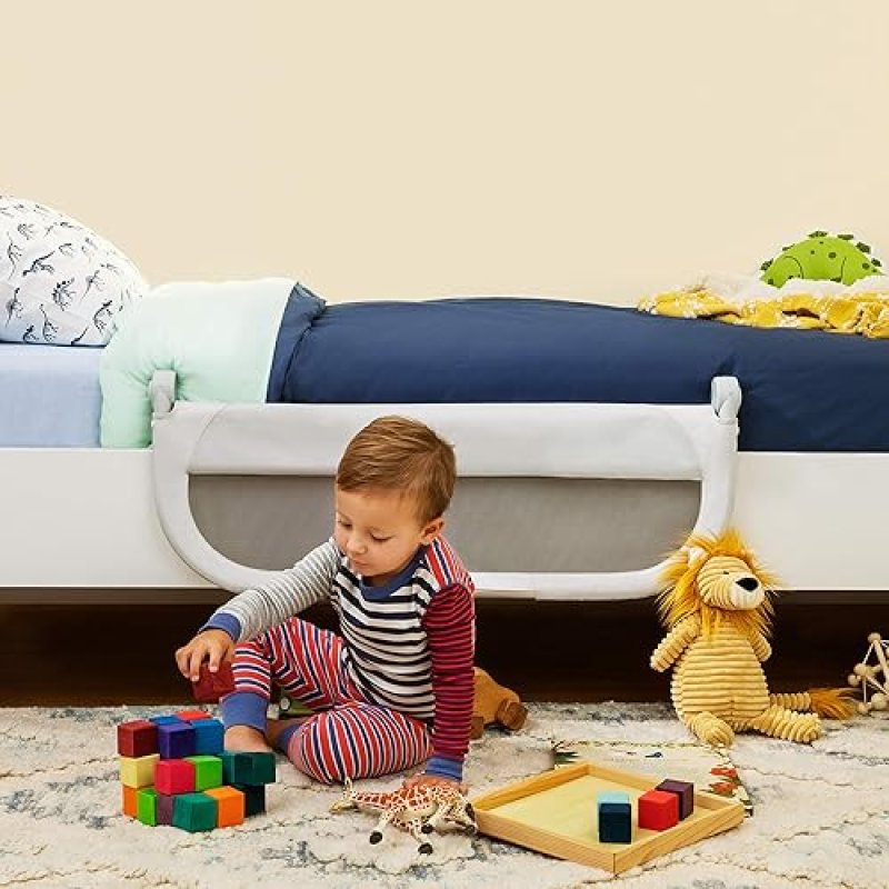 MUNCHKIN SLEEP TODDLER BED RAIL GUARD, FITS TWIN, FULL QUEEN MATTRESSES, GREY SAFETY RAIL