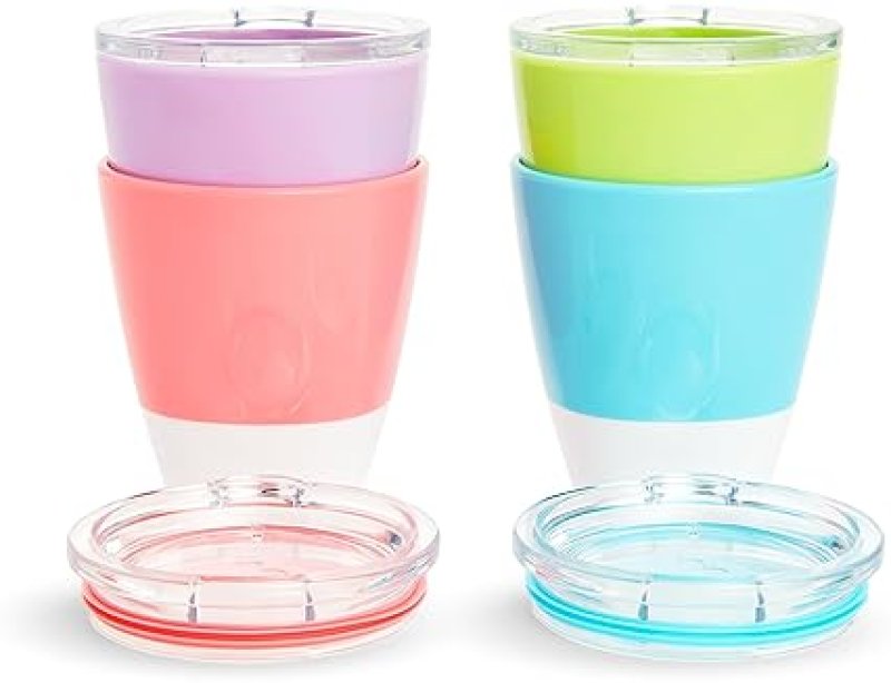MUNCHKIN SPLASH TODDLER TRAINING CUPS WITH LIDS, 7OZ, MULTICOLORED, BPA-FREE, 4 PACK