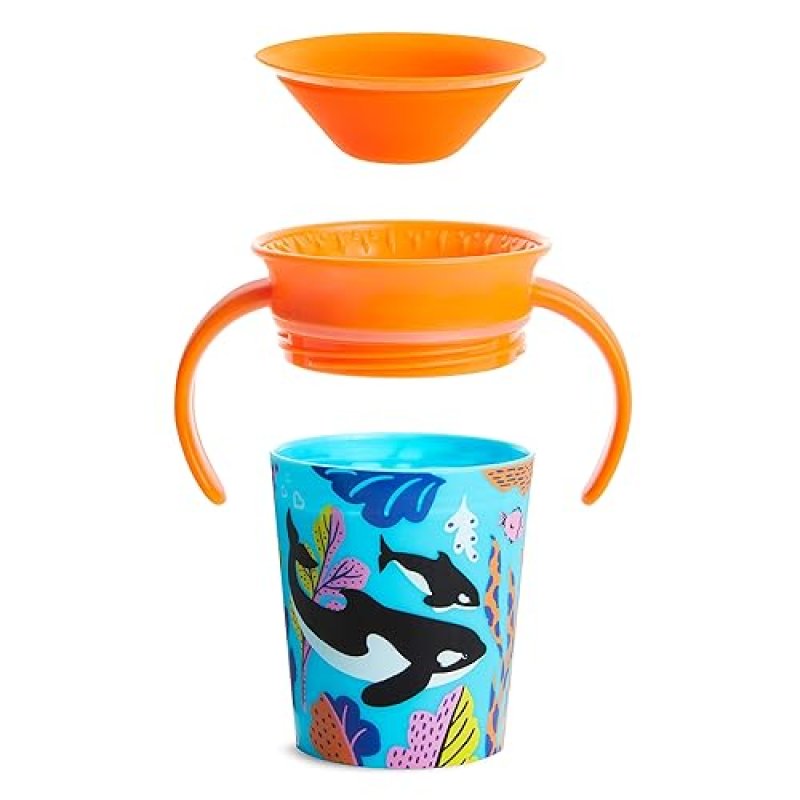 MUNCHKIN MIRACLE 360 WILDLOVE SIPPY CUP 6OZ 2-PACK ORCA POLAR BEAR SPILL-PROOF TODDLER CUPS