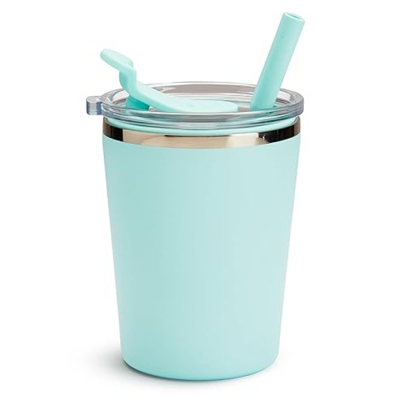 MUNCHKIN STEEL MY HEART 2-IN-1 STAINLESS STEEL TODDLER SIPPY CUP, SPILL-PROOF STRAW, 8OZ, TEAL BLUE
