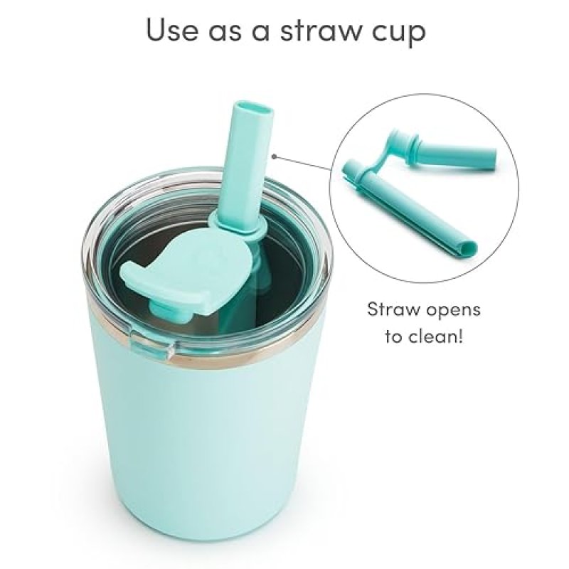 MUNCHKIN STEEL MY HEART 2-IN-1 STAINLESS STEEL TODDLER SIPPY CUP, SPILL-PROOF STRAW, 8OZ, TEAL BLUE