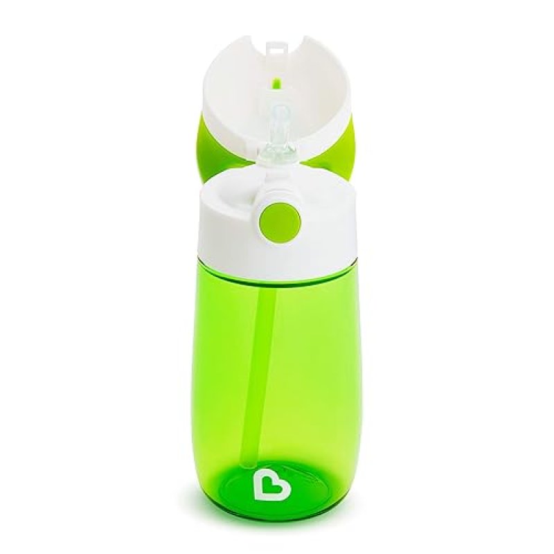 MUNCHKIN FLIP AND GO TRITAN STRAW CUP FOR KIDS, 12OZ SPILL-PROOF WATER BOTTLE, GREEN