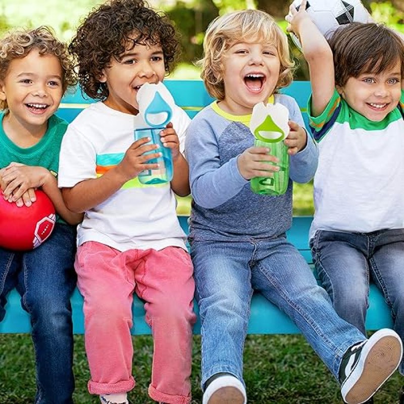 MUNCHKIN FLIP AND GO TRITAN STRAW CUP FOR KIDS, 12OZ SPILL-PROOF WATER BOTTLE, GREEN