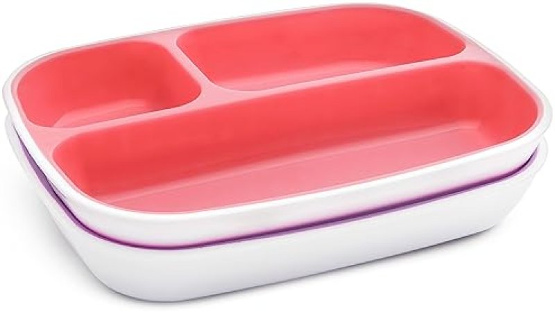 MUNCHKIN SPLASH 4-PIECE TODDLER DIVIDED PLATE BOWL SET, PINK PURPLE, KIDS DINING SET