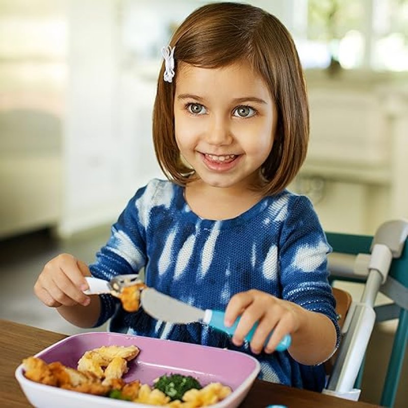 MUNCHKIN SPLASH TODDLER UTENSIL SET, 6 PACK FORK, KNIFE SPOON, BLUE GREEN, KIDS FLATWARE