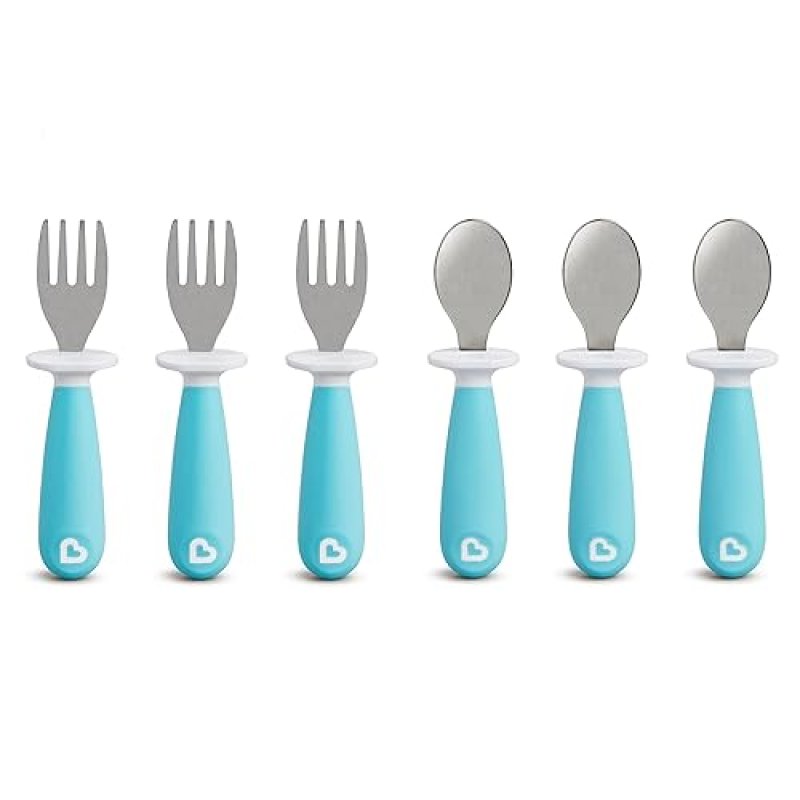 MUNCHKIN RAISE TODDLER FORK SPOON SET, BPA-FREE, 6-PACK, BLUE, NO-MESS REST, KIDS UTENSILS