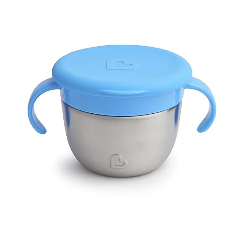 MUNCHKIN SNACK STAINLESS STEEL SNACK CATCHER CUP WITH LID, 9OZ, BLUE, SPILL-PROOF, 1 PACK