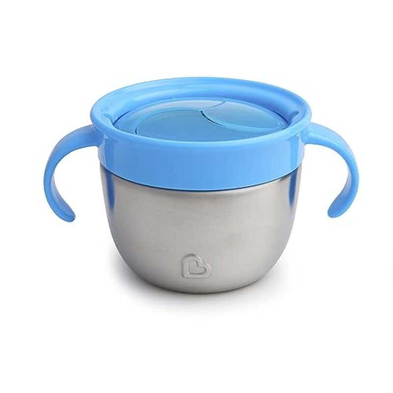 MUNCHKIN SNACK STAINLESS STEEL SNACK CATCHER CUP WITH LID, 9OZ, BLUE, SPILL-PROOF, 1 PACK