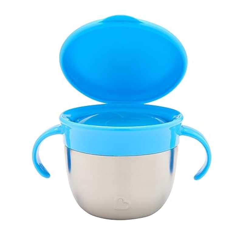 MUNCHKIN SNACK STAINLESS STEEL SNACK CATCHER CUP WITH LID, 9OZ, BLUE, SPILL-PROOF, 1 PACK