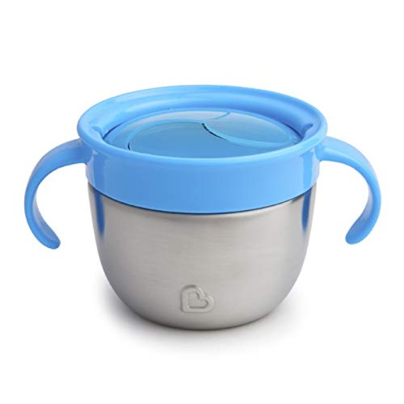 MUNCHKIN SNACK STAINLESS STEEL SNACK CATCHER CUP WITH LID, 9OZ, BLUE, SPILL-PROOF, 1 PACK