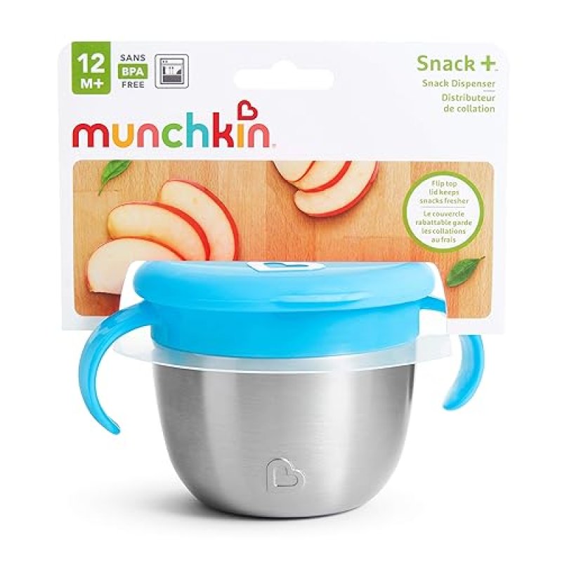 MUNCHKIN SNACK STAINLESS STEEL SNACK CATCHER CUP WITH LID, 9OZ, BLUE, SPILL-PROOF, 1 PACK