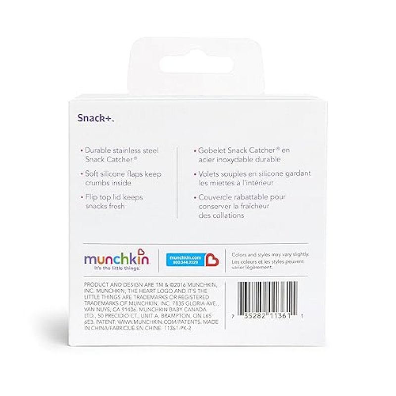 MUNCHKIN SNACK STAINLESS STEEL SNACK CATCHER CUP WITH LID, 9OZ, BLUE, SPILL-PROOF, 1 PACK