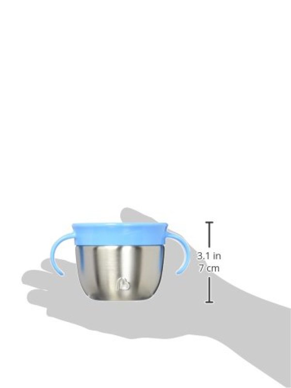 MUNCHKIN SNACK STAINLESS STEEL SNACK CATCHER CUP WITH LID, 9OZ, BLUE, SPILL-PROOF, 1 PACK